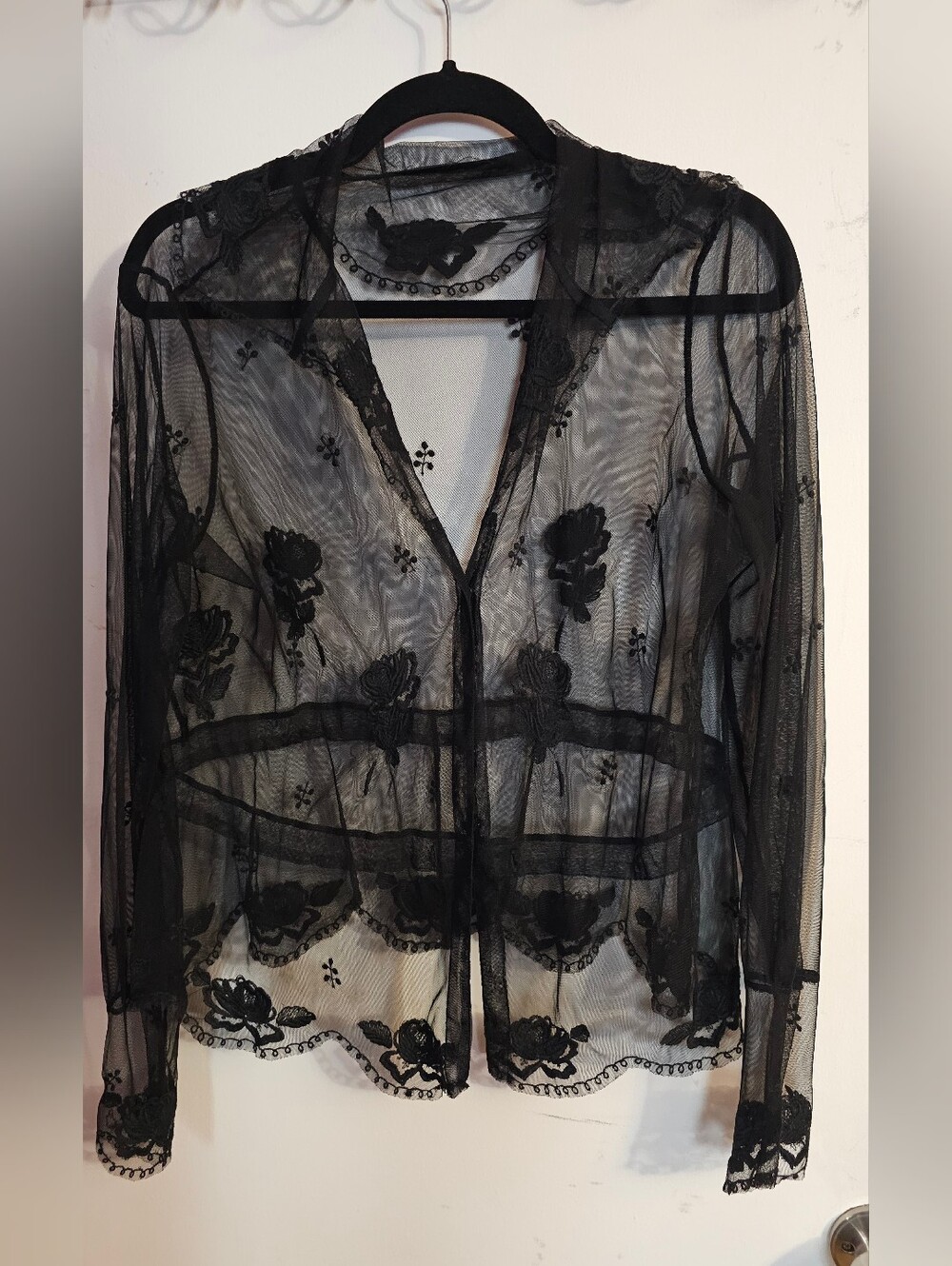 Y2K Sheer Lace Floral Mesh Top - Black